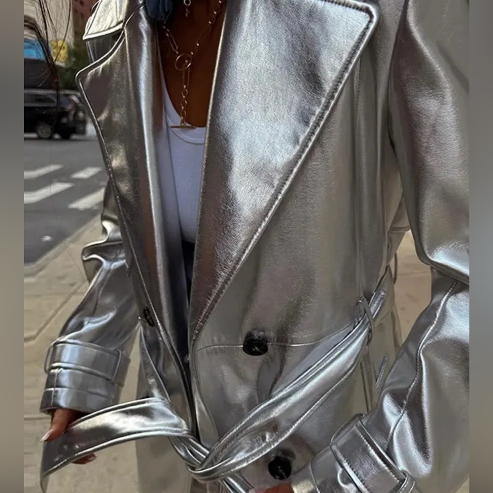 Never Fully Dressed Silver Women's Trench Coat - M